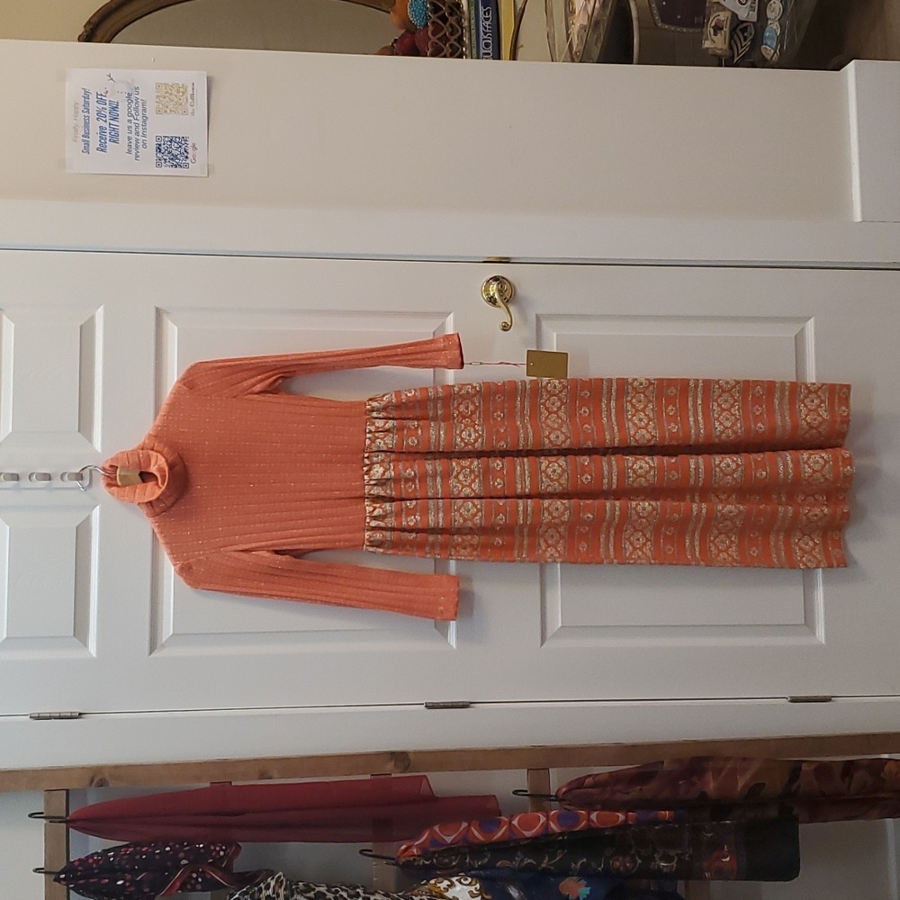 Coral and gold vintage dress